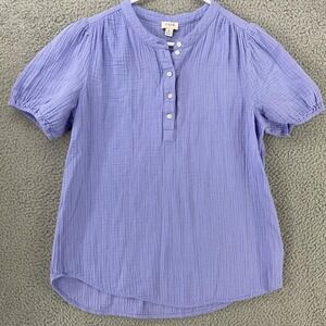 J.CREW Blouse Womens S Lavender Basic Puff Sleeve Henley Short Sleeve Button